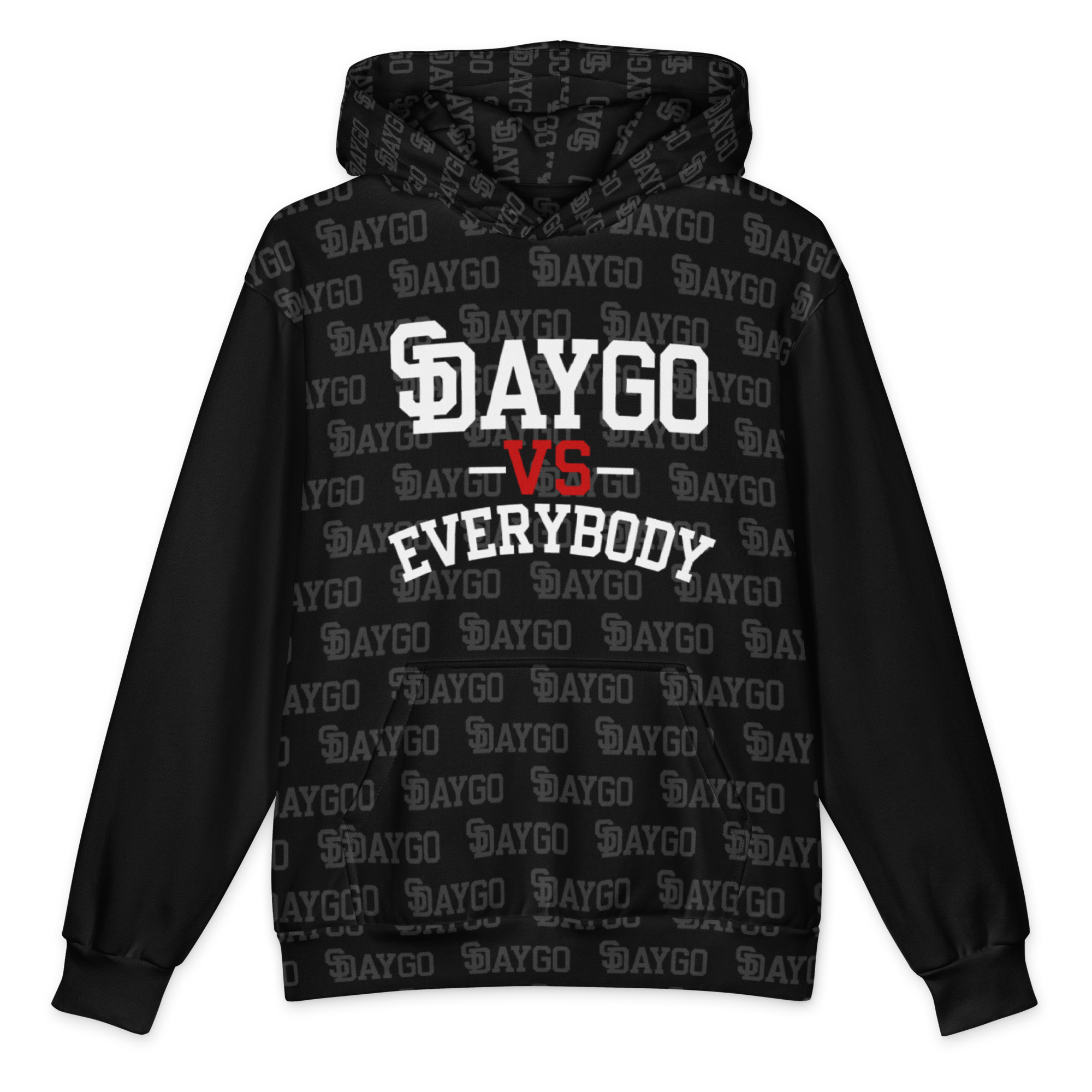 DVE Redline Black Red & White Pattern Oversized Cotton Hoodie