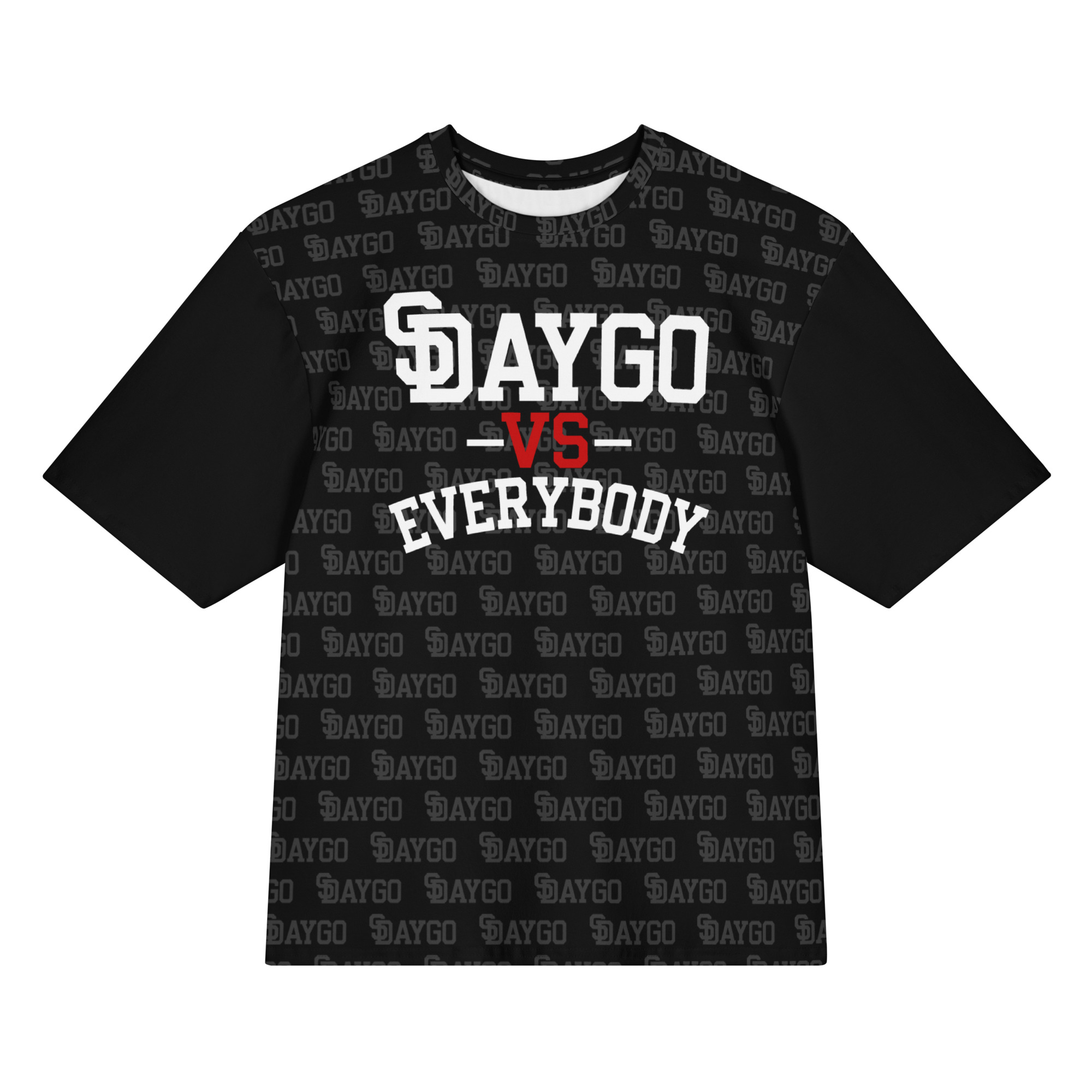 DVE Redline Black Red & White Pattern Oversized Cotton T-Shirt