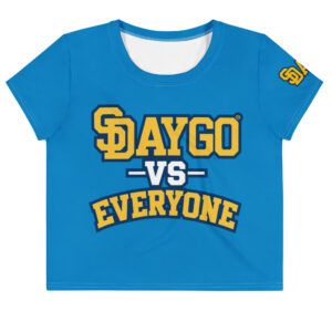 DVE California Gold Powder Blue & Gold Women's All-Over Print Crop Tee