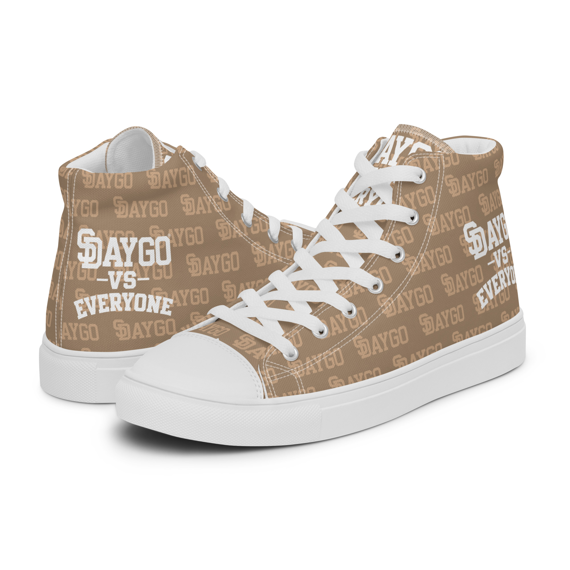 DVE Paper Trail Tan & White Pattern Men's High-Top Canvas Shoes - Image 2